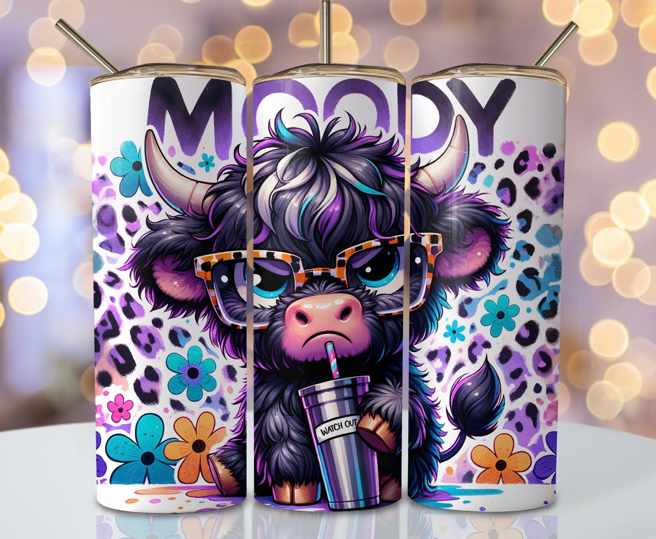 20oz stainless steel tumbler—moody cow